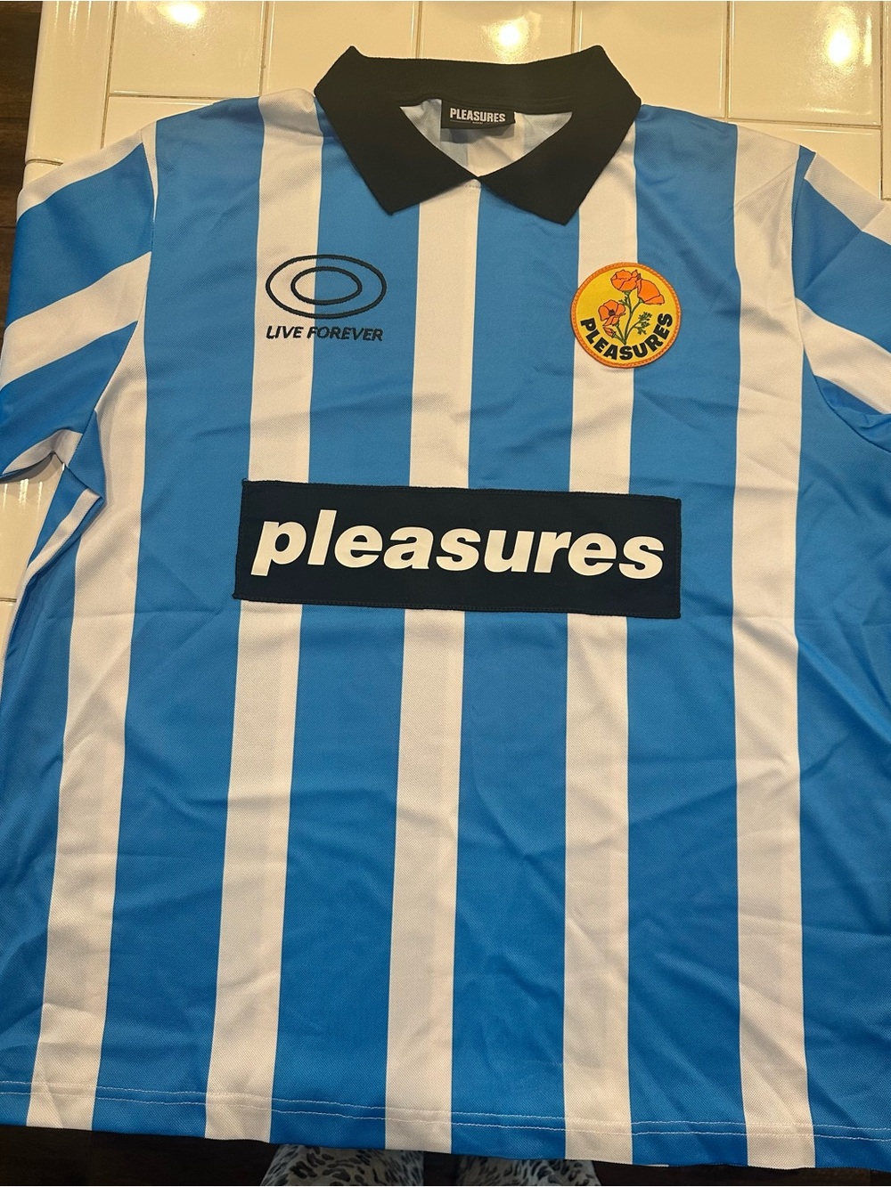 Pleasures Men’s Blue & White Striped Soccer Jersey